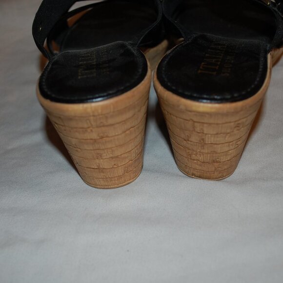 Casual Sandals Women's Bella Schmidt Slide Black Strap Wedge 9.5 - Picture 4 of 5